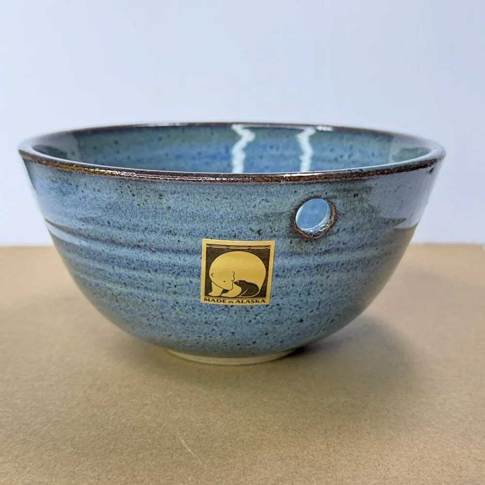 Two Dog Pottery Alaska Bowl Noodle Chopstick Blue Speckled Glazed Ceramic Swirl